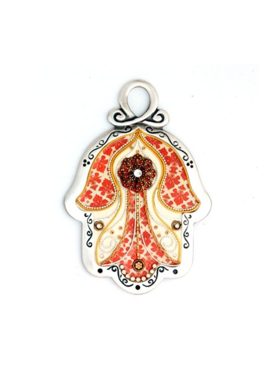 Fiery Orange Wall Hamsa by Ester Shahaf | Metal Hamsa