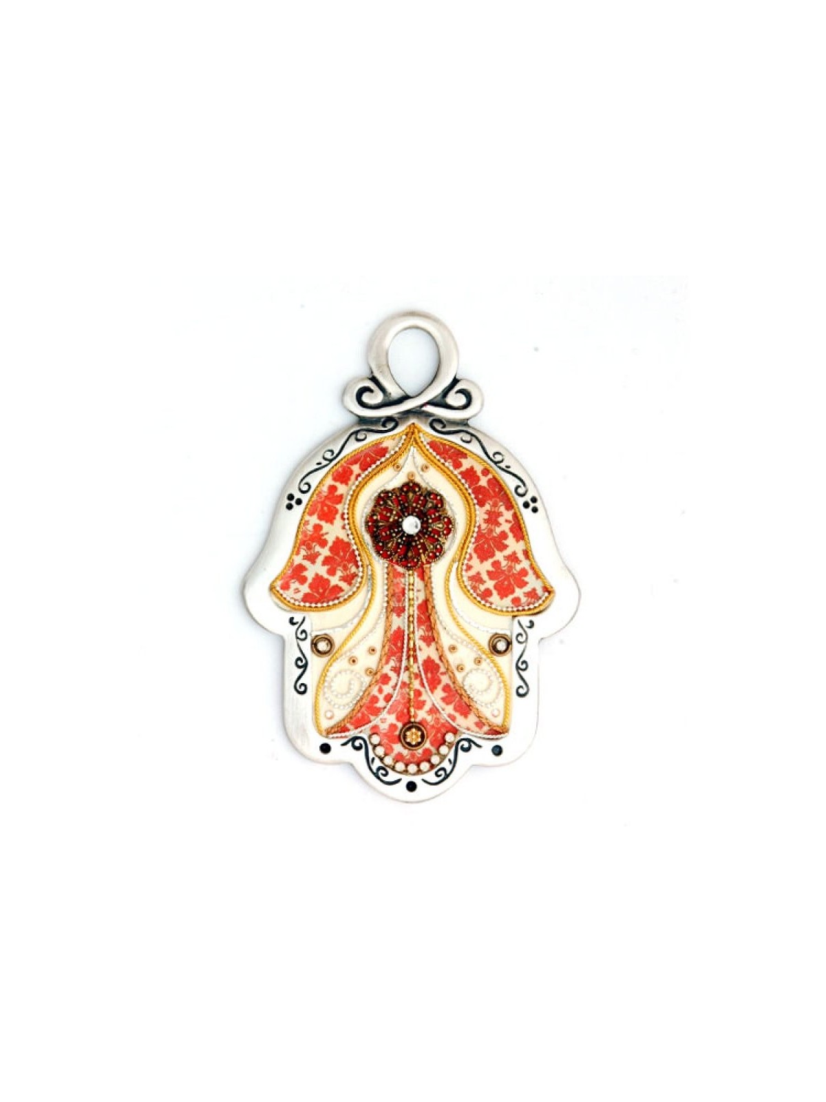 Hamsa mural orange ardent de Ester Shahaf | Hamsa en métal