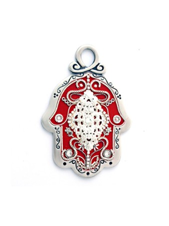 Hamsa de mur rouge oriental de Ester Shahaf | Hamsa en métal