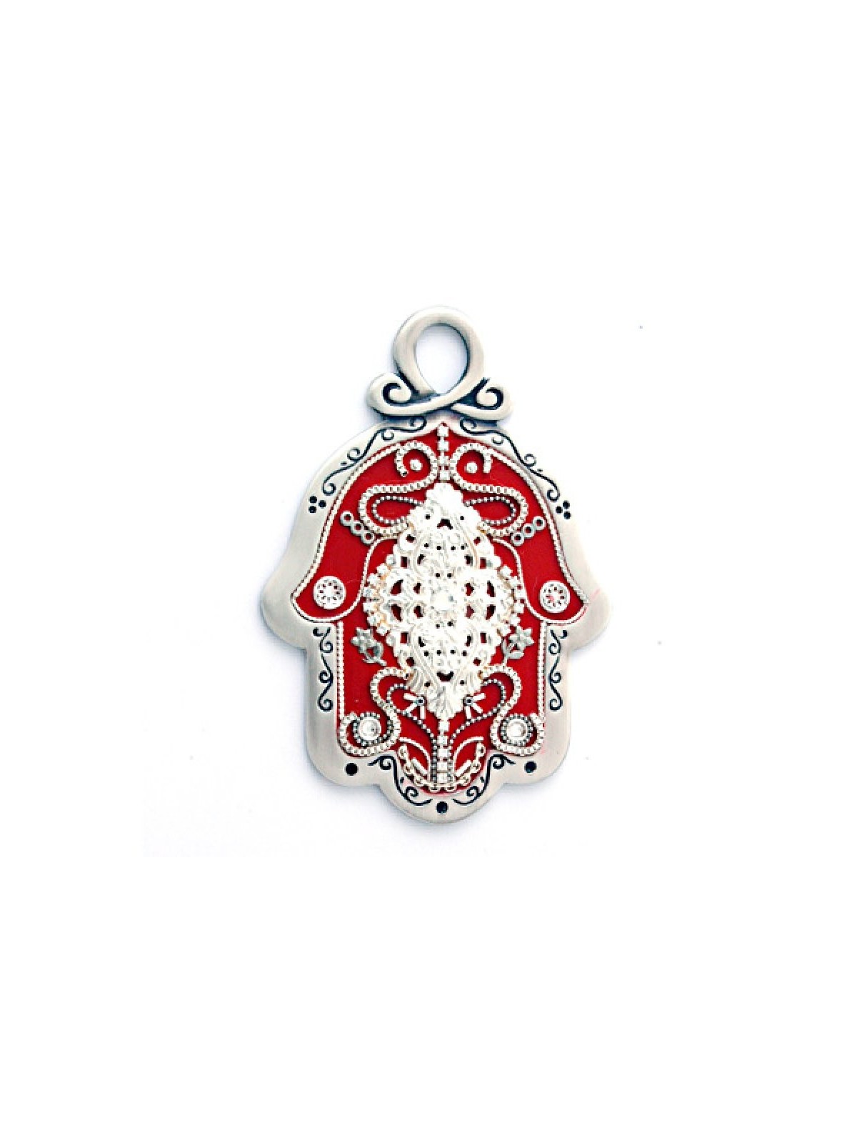 Hamsa de mur rouge oriental de Ester Shahaf | Hamsa en métal