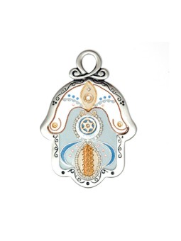 Light Gray and Gold Color Wall Hamsa by Ester Shahaf | Metal Hamsa