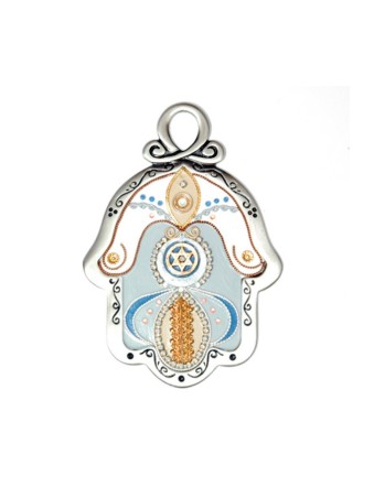 Hamsa mural couleur gris clair et or par Ester Shahaf | Hamsa en métal