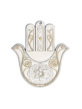 Hamsa mural colombe couleur argent par Ester Shahaf | Mains Hamsa