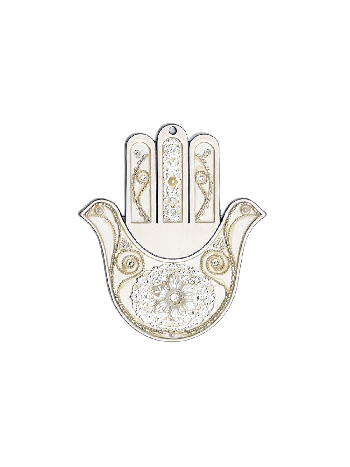 Hamsa mural colombe couleur argent par Ester Shahaf | Mains Hamsa