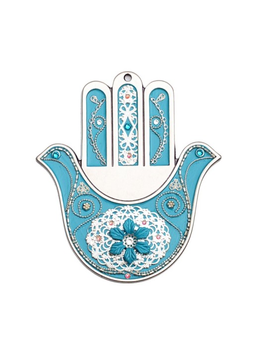 Hamsa mural colombe turquoise par Ester Shahaf | Mains Hamsa