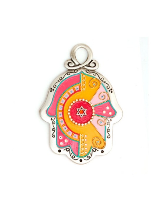 Orange Pink Wall Hamsa by Ester Shahaf | Metal Hamsa
