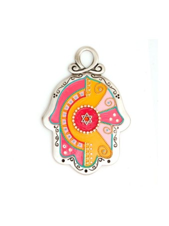 Hamsa mural rose orange par Ester Shahaf | Hamsa en métal