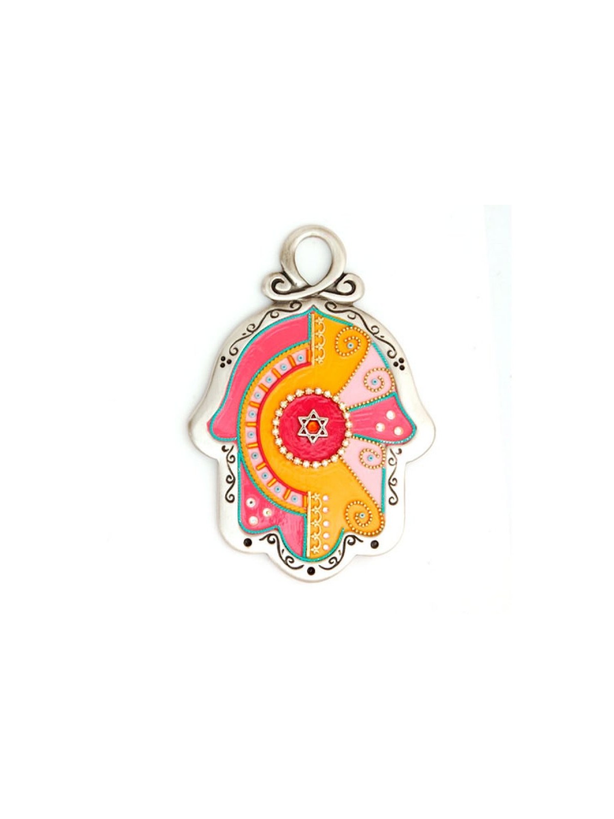 Hamsa mural rose orange par Ester Shahaf | Hamsa en métal