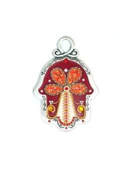 Red Flower Design Wall Hamsa by Ester Shahaf | Metal Hamsa