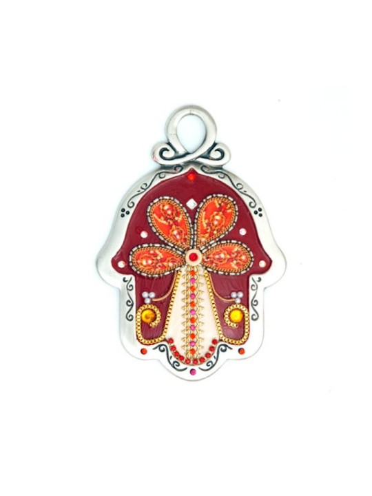 Hamsa mural design fleur rouge par Ester Shahaf | Hamsa en métal