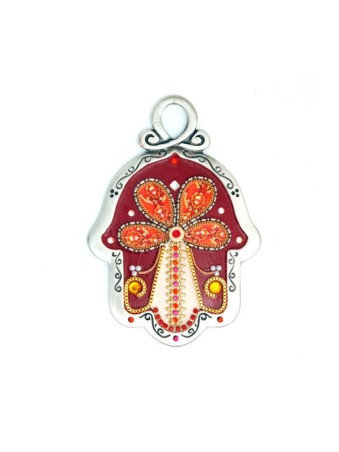 Hamsa mural design fleur rouge par Ester Shahaf | Hamsa en métal