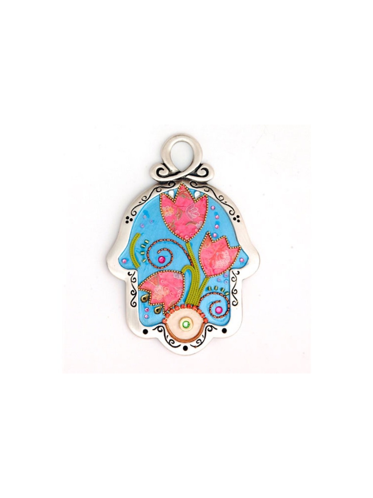 Hamsa mural tulipe rose par Ester Shahaf | Hamsa en métal