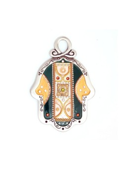 Gold Color and Green Wall Hamsa by Ester Shahaf | Metal Hamsa