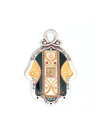 Couleur or et mur vert Hamsa par Ester Shahaf | Hamsa en métal