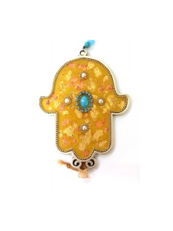 Iris Design Mur peint à la main Motif feuille de Hamsa en déplacement... | Hamsa en métal
