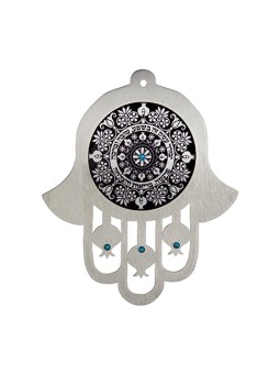 Dorit Judaica Mur d'affaires Hamsa en acier inoxydable noir... | Mains Hamsa