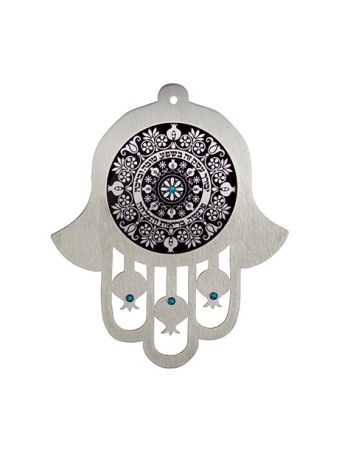 Dorit Judaica Mur d'affaires Hamsa en acier inoxydable noir... | Mains Hamsa
