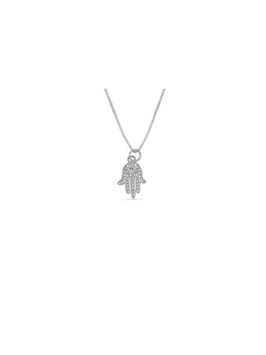 Small Hollow Hamsa and Star of David Necklace , Sterling Silver Family