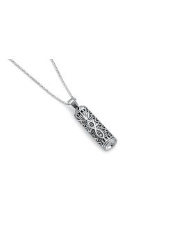 Pendentif en argent Mezuzah avec symboles du judaïsme, Sterling Silver Fam