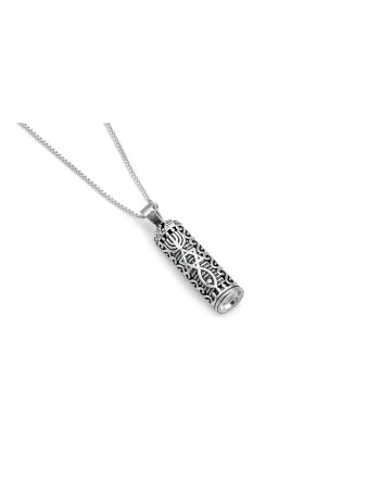 Pendentif en argent Mezuzah avec symboles du judaïsme, Sterling Silver Fam