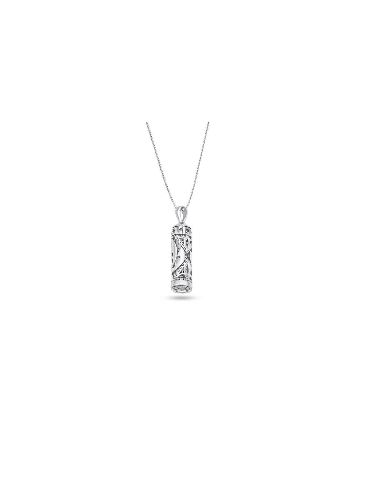 Sterling Silver Mezuzah Pendant with Shin Letterin , Sterling Silver F