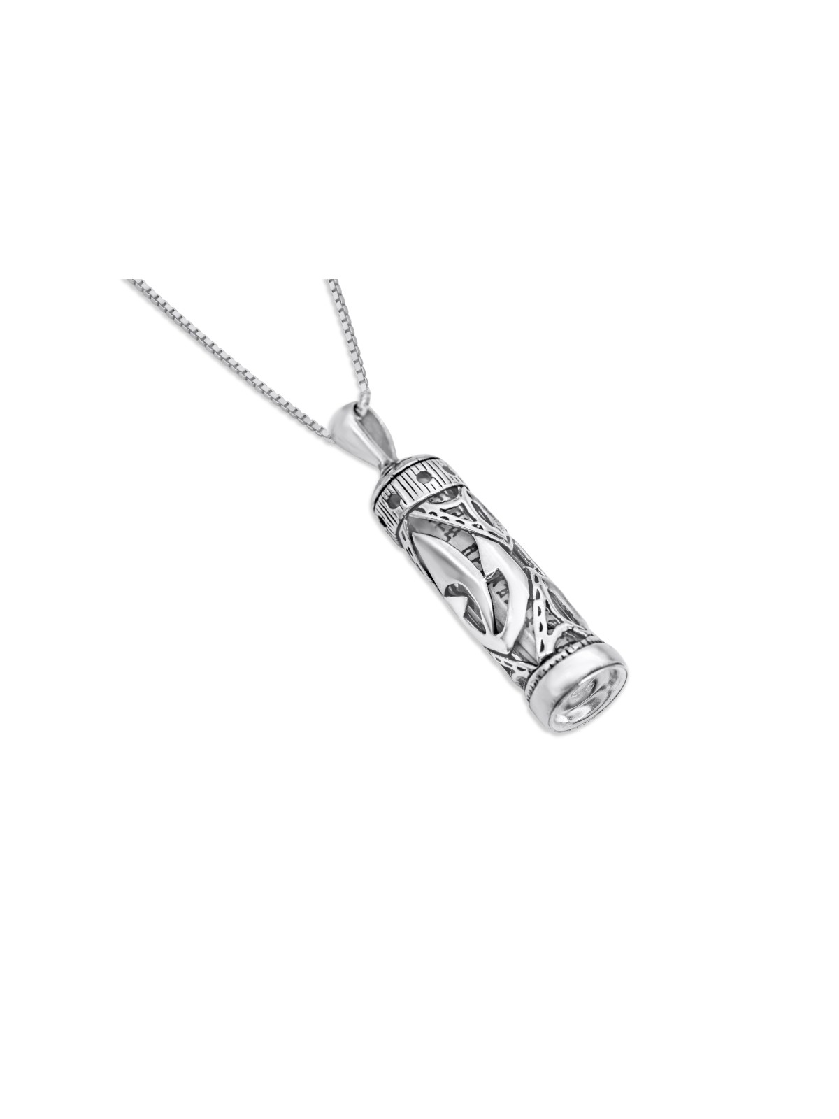 Sterling Silver Mezuzah Pendant with Shin Letterin , Sterling Silver F