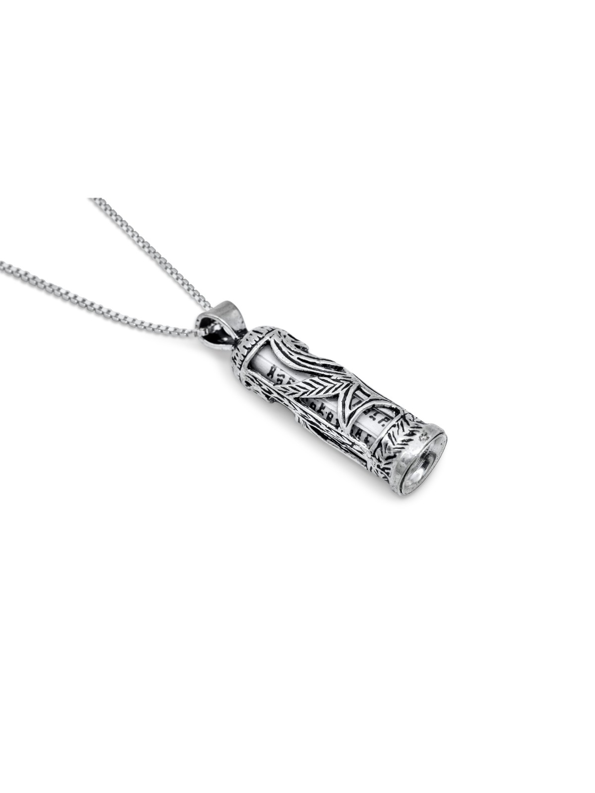 Sterling Silver Mezuzah Necklace with Wheat Elemen , Sterling Silver F