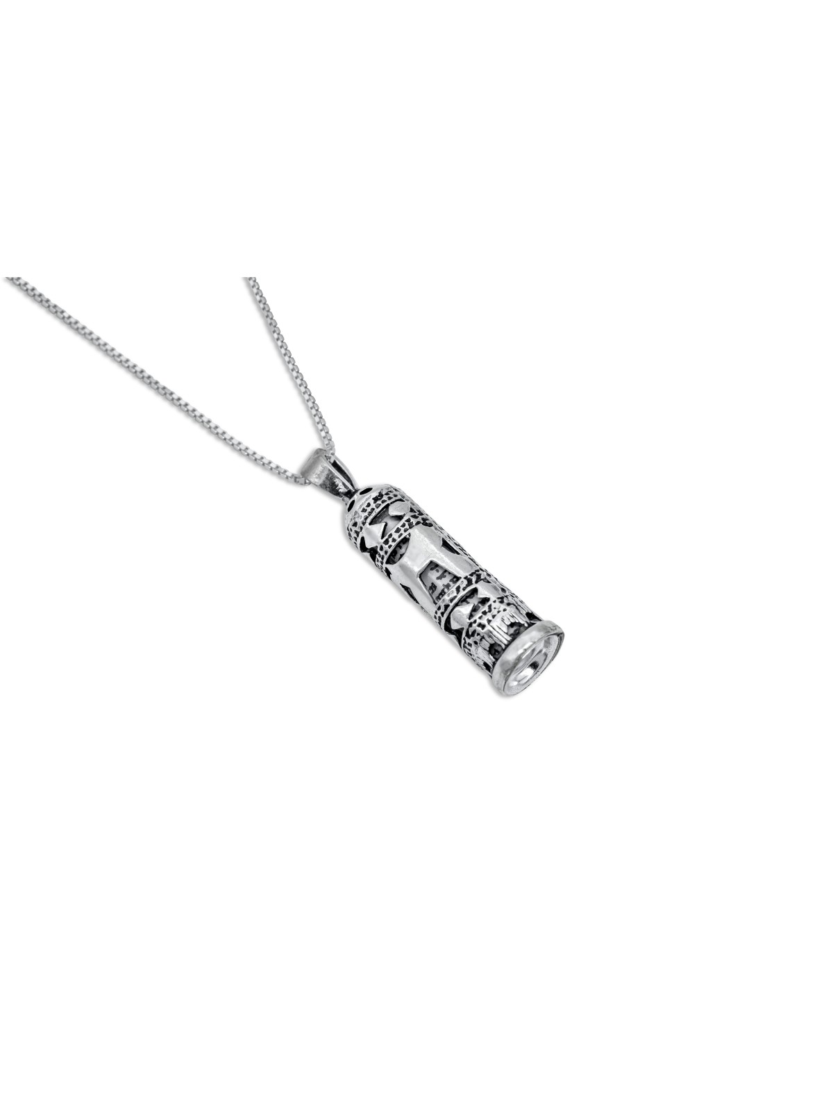 Sterling Silver Mezuzah Necklace with Chai , Sterling Silver Family Ne