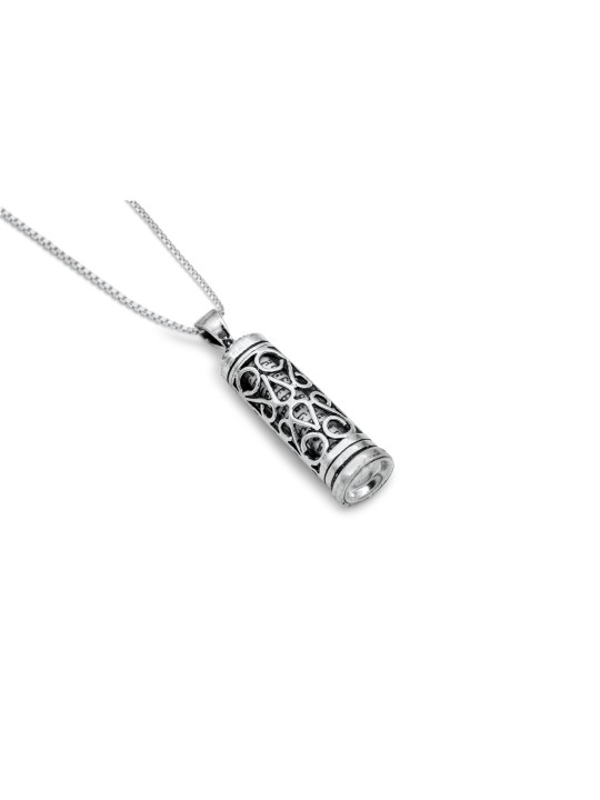 Sterling Silver Mezuzah Pendant with Filigree Deco , Sterling Silver F