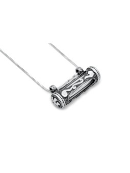 Mezuzah Decorated Silver Pendant in Horizontal Sha , Sterling Silver F
