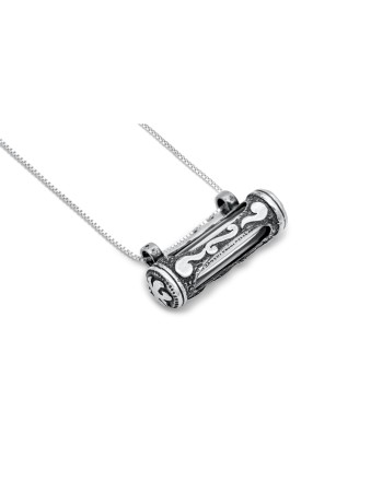 Pendentif en argent décoré Mezuzah en Sha horizontal, argent sterling F