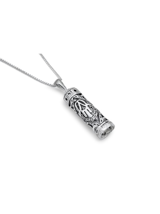 Mezuzah Silver Pendant with Hamsa Symbol , Sterling Silver Family Neck