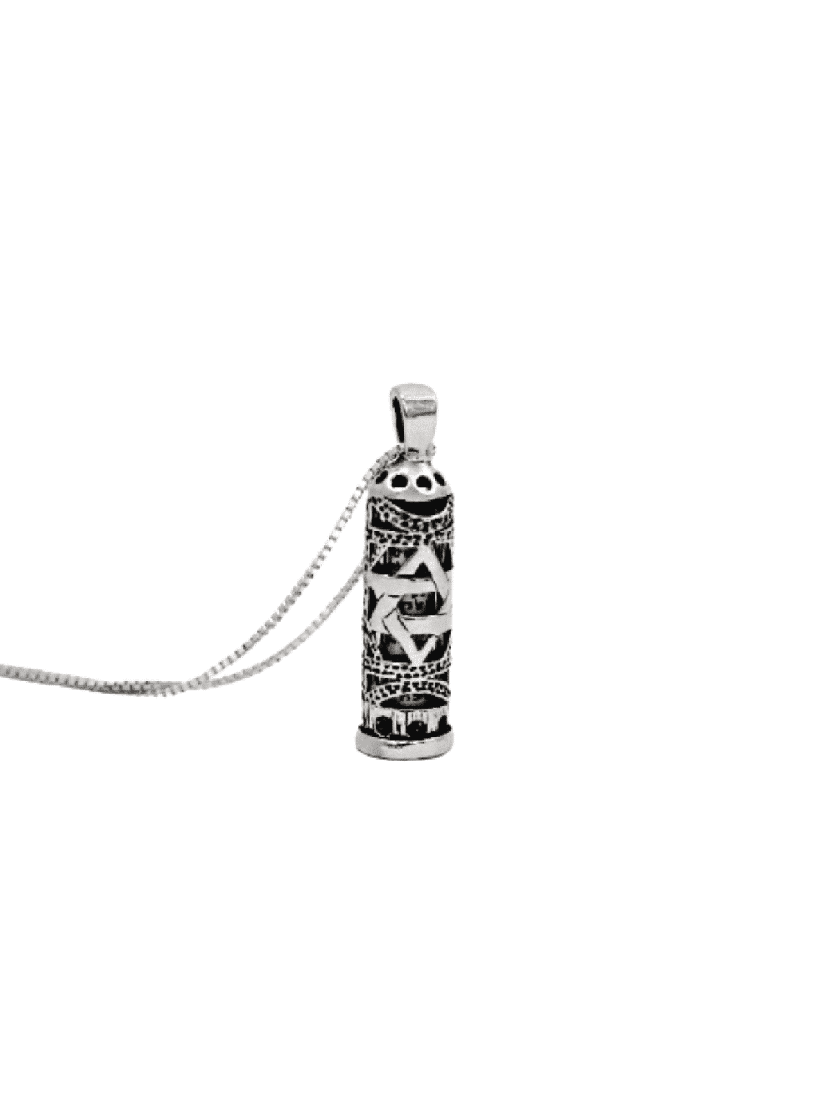 Sterling Silver Mezuzah Pendant with Magen David , Sterling Silver Fam
