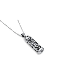 Silver Mezuzah with Heart Pendant , Sterling Silver Family Necklaces ,