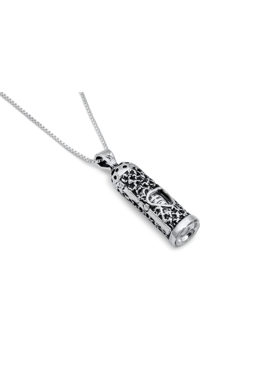 Silver Mezuzah with Heart Pendant , Sterling Silver Family Necklaces ,
