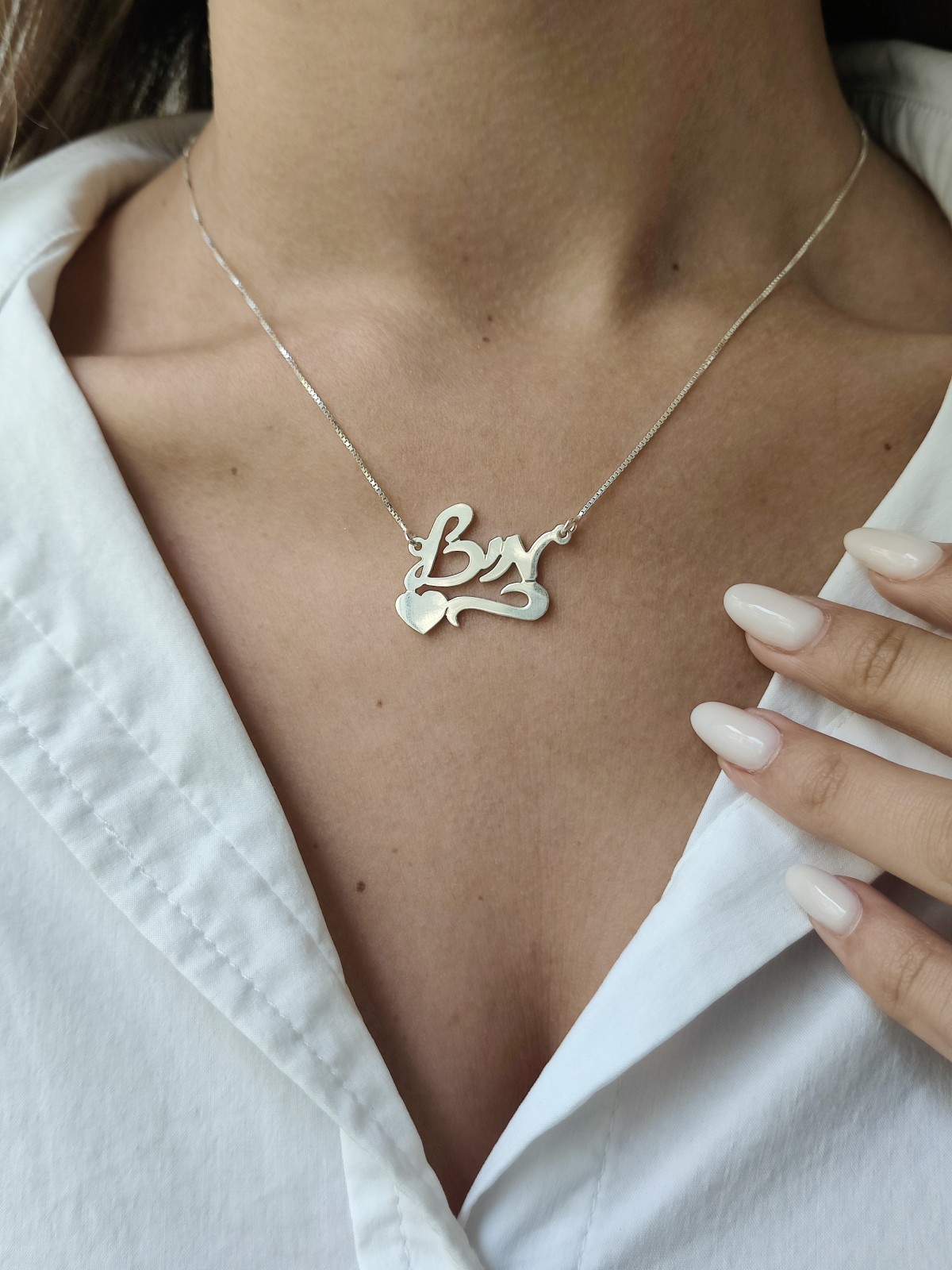 Collier en argent avec nom hébreu cursif élégant, cadeaux Tu B'Av, israélien