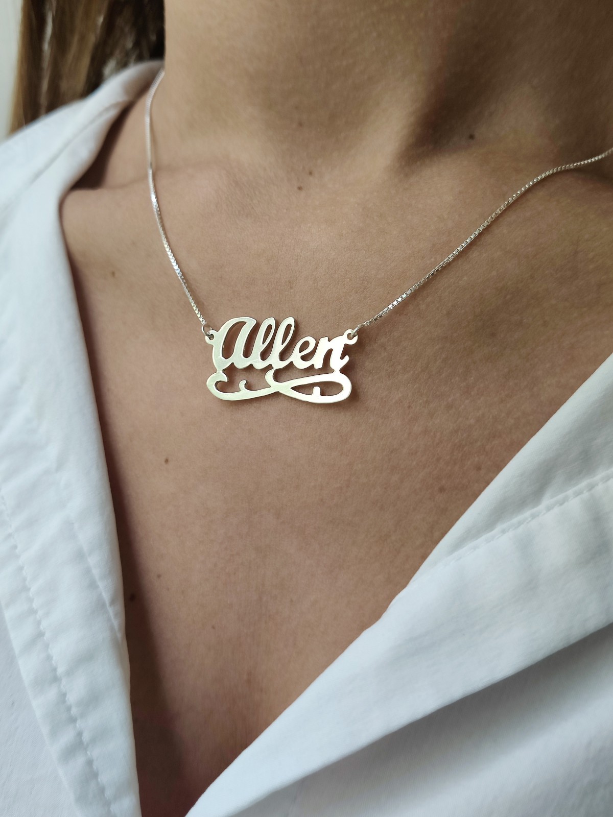 Collier en argent sterling avec nom personnalisé anglais cursif, cadeaux Tu B'Av, I