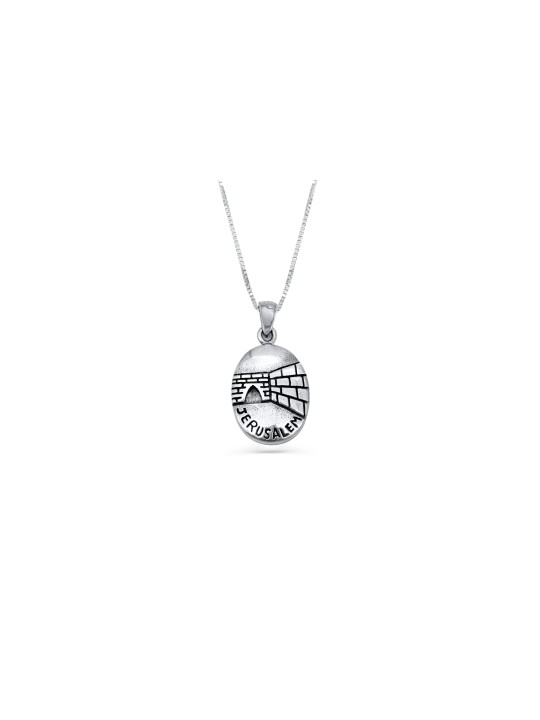 Pendentif en argent en forme d’œuf avec éléments de Jérusalem, bijoux de Jérusalem