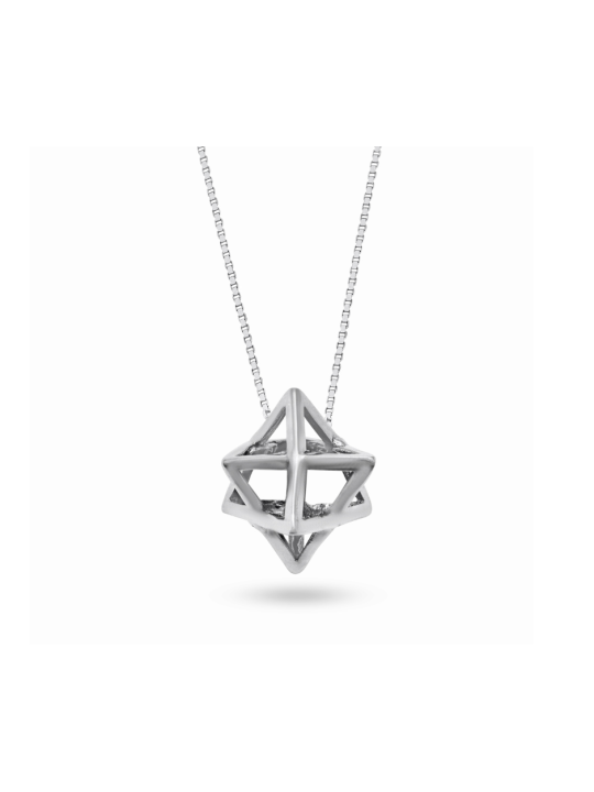3D Merkaba Star of David Silver Pendant , Sterling Silver Family Neckl