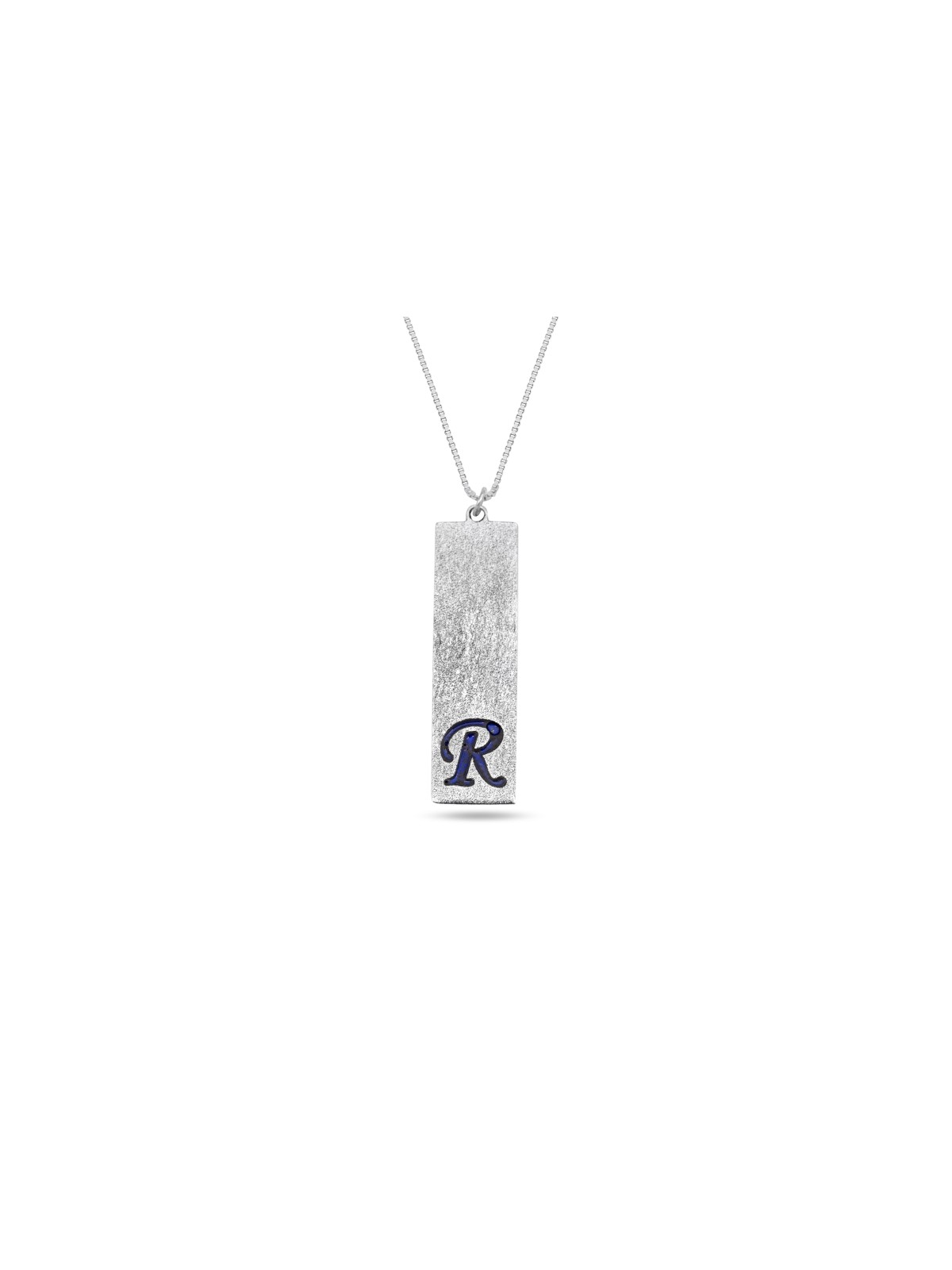 Pendentif initial rectangulaire à finition brute, famille en argent sterling Ne