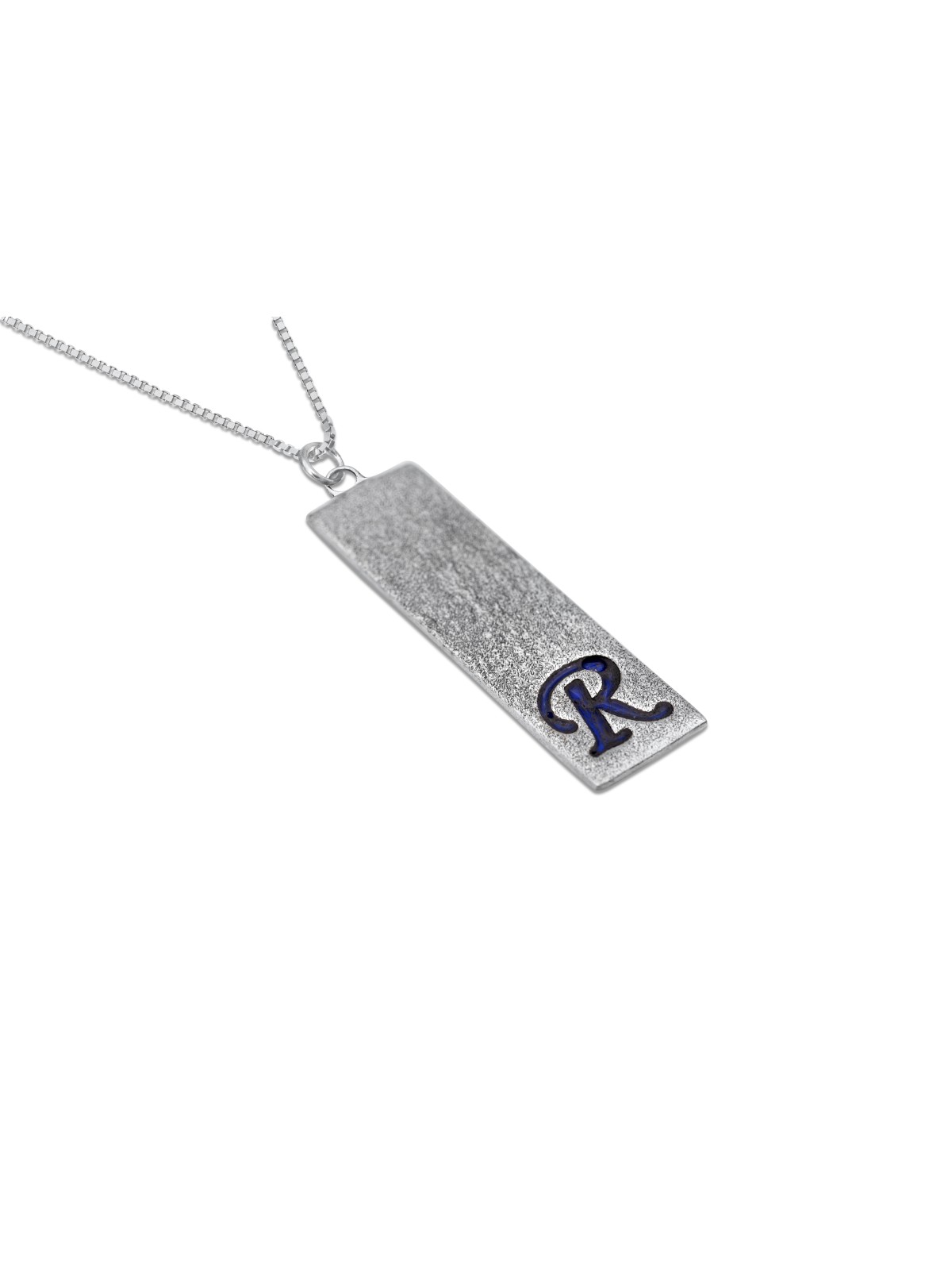 Rectangular Rough Finished Initial Pendant , Sterling Silver Family Ne