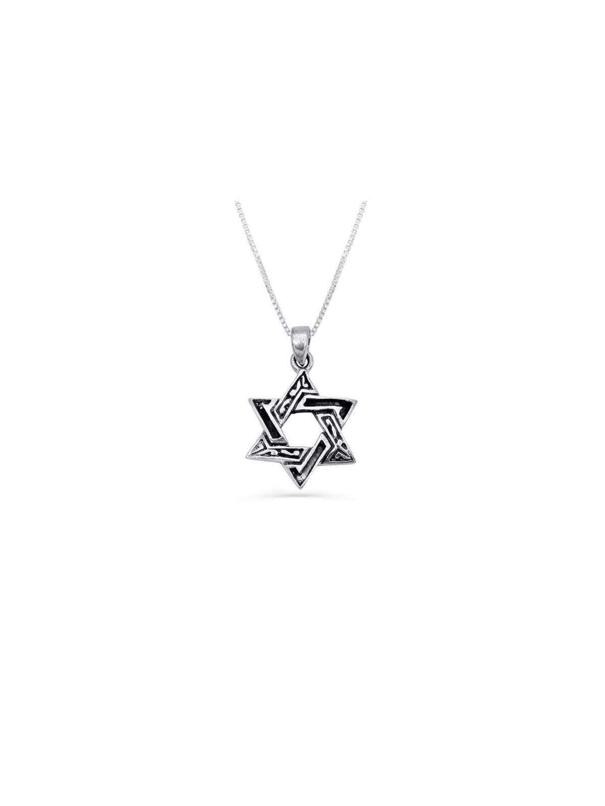 Collier Magen David décoré en argent de taille moyenne, argent sterling F