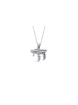 Small Chai Silver Pendant with Wester Wall Element , Jerusalem Jewelry