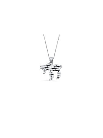 Petit pendentif en argent Chai avec élément du mur ouest, bijoux de Jérusalem