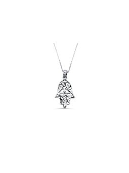 Medium-Sized Hamsa Filigree Sterling Silver Pendan , Jewish Filigree J