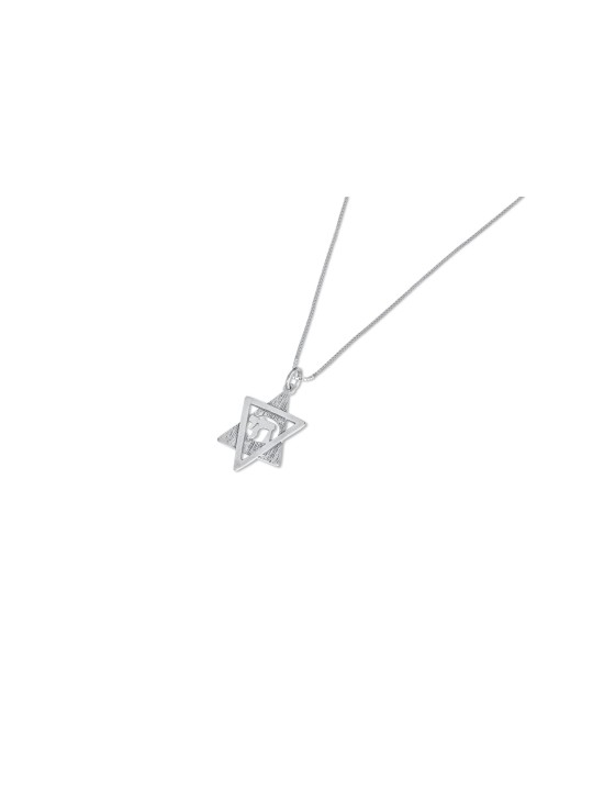 Silver Star of David and Chai Necklace , Sterling Silver Family Neckla