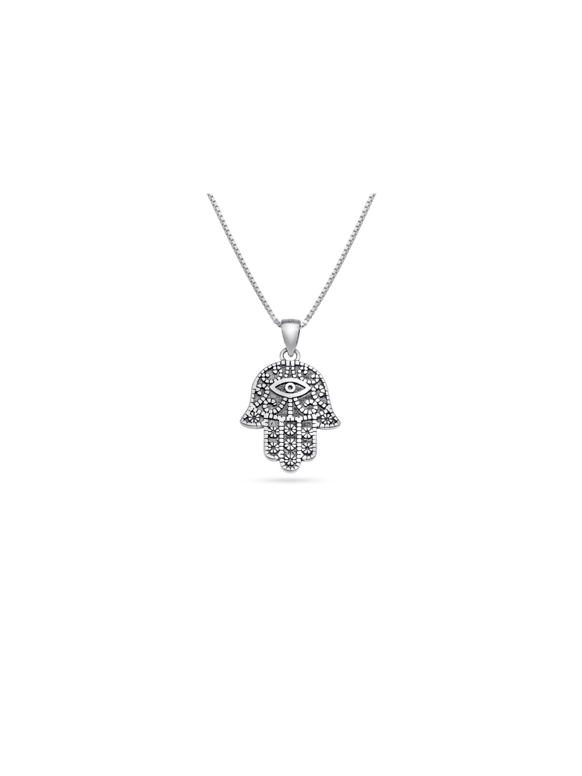 Pendentif Hamsa et mauvais œil en argent décoré, famille en argent sterling N