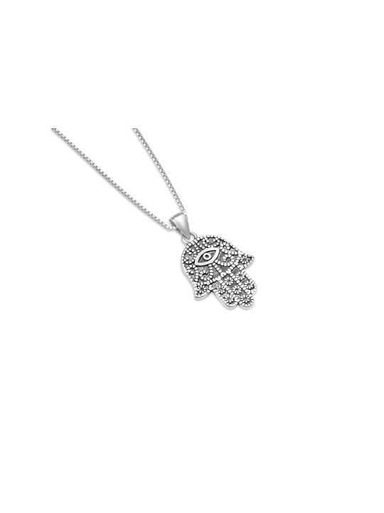 Pendentif Hamsa et mauvais œil en argent décoré, famille en argent sterling N