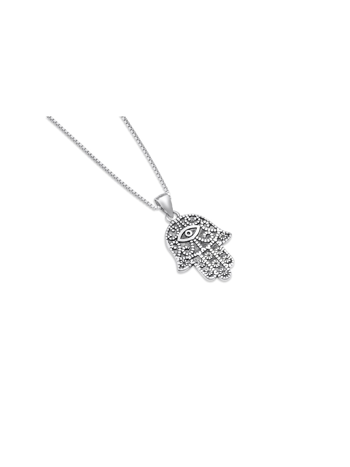 Pendentif Hamsa et mauvais œil en argent décoré, famille en argent sterling N