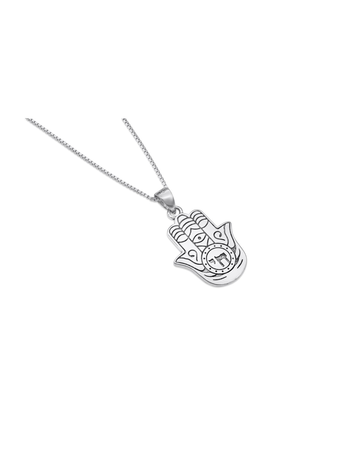 Collier élégant en argent Hamsa et Chai, collier familial en argent sterling